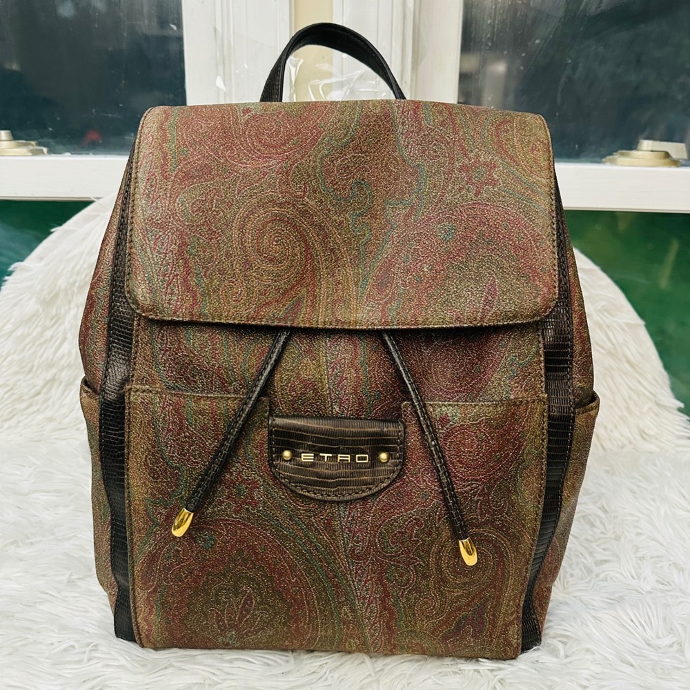 Etro Milano Backpack Arnica Paisley Medium Canvas Leather Bag 2015
